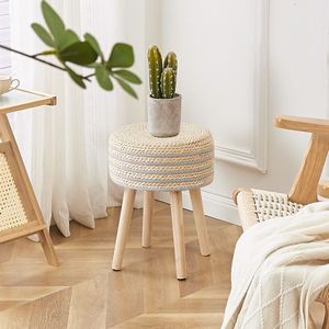 Solid Wood Legs Hand Weave Hyacinth Footrest Step Stool Natural Seagrass Ottoman Footstool Ottomans Pouf Handcrafted Foot Stool - Product Image 2