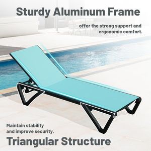 Juego de 2 Tumbonas de Patio de Aluminio y Plástico para Exteriores, Respaldo Ajustable en 5 Posiciones, Ruedas, Resistentes a la Intemperie - Product Image 2