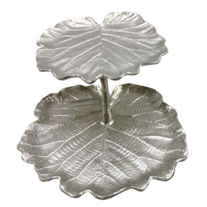Plateaux uniques en aluminium, finition feuille d'or et d'argent brillante, vaisselle de table, bols de service en forme de feuille pour la maison et les hôtels - Product Image 1