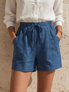 Short en mélange de lin pour femme respirant et léger avec coupe ample pour un usage quotidien ou des vacances - Product Image 3