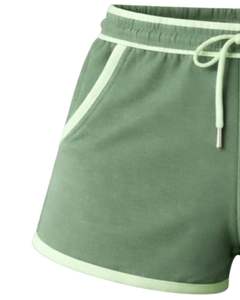 Pantalones Cortos Deportivos Casuales de Verano para Mujer, Personalizados, Color Verde Salvia con Contraste Verde Claro, de Algodón y Felpa, Cintura Elástica - Product Image 3