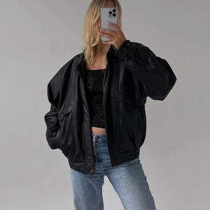 Chaquetas de Cuero Extra Grandes Totalmente Personalizables, Chaqueta de Cuero Real Estilo Motero Clásico para Mujer con Mangas Completas - Product Image 6