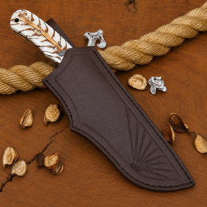 Couteau artisanal en acier D2 – Couteau à lame fixe avec manche en forme de cône de pin et étui en cuir, cadeau pour lui, cadeau d'anniversaire - Product Image 6