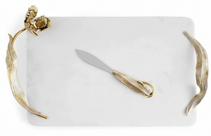 Plateau à fromage en marbre avec poignées en feuille d'or et ensemble de couteaux en acier inoxydable, ensemble premium pour usage domestique, cuisine et hôtel - Product Image 4