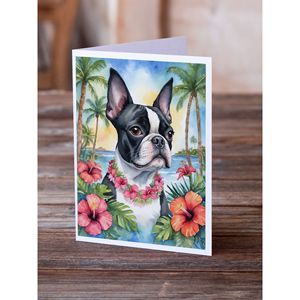 Cartes de vœux fantaisistes Boston Terrier Luau Lot de 8 cartes vierges A7 de taille 5x7 avec enveloppes - Product Image 2