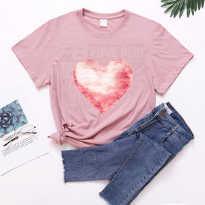 Camiseta Rosa de Poliéster Sólido con Logotipo de Encaje, Cuello Redondo, Manga Corta, para Mujer, Talla Grande, Ropa para Parejas - Product Image 3