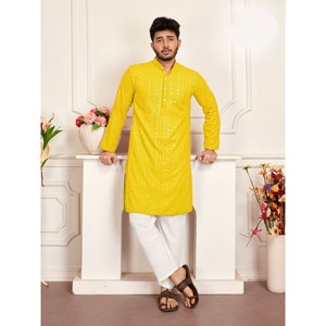 DESIGNER RAYON <b>CHIKANKARI</b> <b>KURTA</b> WITH PAYJAMA - Product Image 1