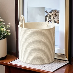 Large Woven Cotton Rope Wicker Foldable Eco-friendly Storage <b>Basket</b> Handles for <b>Laundry</b> Wardrobe Toy Organization - Product Image 4
