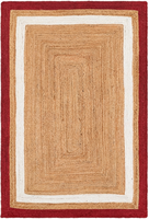 Tapis artisanal en jute naturelle rouge et blanc, tressé, style farmhouse bohème, pour salon et chambre