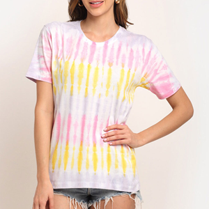 Women's Tie <b>Dye</b> Short Sleeve O-Neck T-Shirt Loose Fit Casual Cotton Jersey Spring Summer - Product Image 1