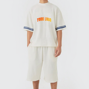 ชุดเซ็ตเสื้อฮู้ดดี้และกางเกงขาสั้นลำลองพิมพ์ลายสำหรับผู้ชายฤดูร้อน ขายส่ง สีพื้น ทรงปกติ น้ำหนักปานกลาง ปรับแต่งได้ ชุดวอร์ม 2 ชิ้น - Product Image 1