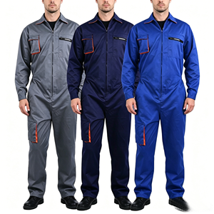 Combinaison de travail imperméable en microfibre, salopette de mécanicien en gris bleu marine avec fermeture éclair sur le devant et poches - Product Image 5