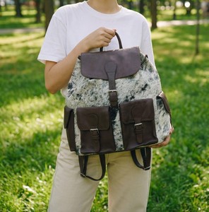 Durable Cowhide Leather Hair On Backpack Travel Laptop Rucksack Vintage School Bag Handmade Design LHBP-0035 - Product Image 1