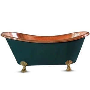 Baignoire autoportante à pattes en cuivre martelé, double extrémité, de luxe, style antique, avec poignées annulaires - Product Image 1