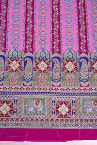 Natural Crepe Rani Pink Floral Stripe Placement PrintFabric With Ornamental Border For Kurti Dress Material Designer Ethnic Wear - Product Image 3