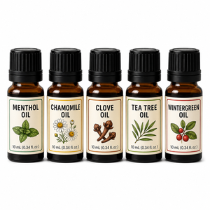 Huile Essentielle Végétale Mélangée OEM Apaisante et Rafraîchissante pour Soulager les Douleurs Musculaires, au Menthol, Camomille, Clou de Girofle, Arbre à Thé et Gaulthérie – Vente en Gros - Product Image 1