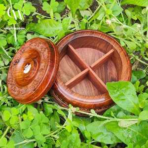 Handmade Wooden Masala Box with Compartments <b>Spice</b> <b>Storage</b> Container with Spoon - Product Image 1