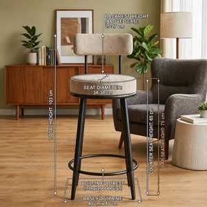 Taburete de Bar Industrial Ajustable con Respaldo, Silla Moderna de Gamuza Beige para Hotel, Taller, Uso Comercial en Exteriores - Product Image 1