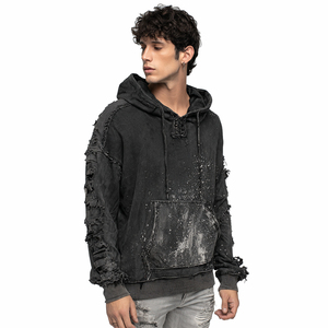 Sudadera con capucha para hombre, estilo oversize, con lavado desgastado, cortavientos, con hombros caídos y efecto desgastado, tipo jersey - Product Image 2