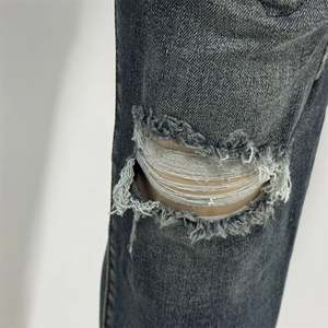 Jeans slim vintage déchirés pour homme de haute qualité OEM/ODM, pantalon bleu pour homme, jeans en denim usé - Product Image 5