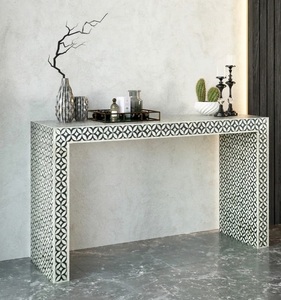 Table console en marbre avec incrustations d'os artistiques, motif géométrique, table de luxe pour entrée, table d'appoint moderne pour salon - Product Image 3