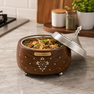 Premium Insulated Stainless Steel Casserole with Wooden Finish Double Wall Hot Pot Food <b>Warmer</b> Serving Bowl for Kitchen Dining - Product Image 3
