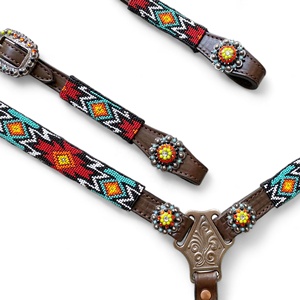 Ensemble de cuirasse de course de chevaux équestres western personnalisable matériau en cuir avec sangle de flétrissement perlée utilisation d'équitation - Product Image 3