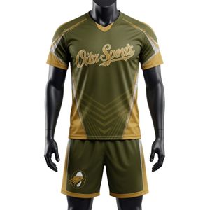 Unisex Olive <b>Green</b> Gold Sublimated Lacrosse Uniform Set Lightweight Polyester Team Sports Jersey Shorts Apparel - Product Image 1