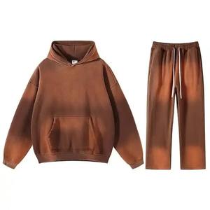 Al por mayor Conjuntos de chándal vintage para hombre con lavado ácido sólido, efecto descolorido por el sol, sudadera con capucha tipo pullover y pantalones de chándal, con cremallera, transpirables para invierno - Product Image 6