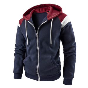 Sweat à capuche zippé en polaire pour homme, avec logo personnalisé, color block, poche contrastante sur le capuche, épais, style survêtement, dropshipping - Product Image 1