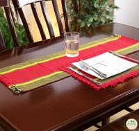 Ensemble de 7 pièces écologiques, rouge et jaune, style bohème, chemin de table en lin, rectangulaire, lavable, tapis et sous-plats antidérapants, fabriqué au Bangladesh