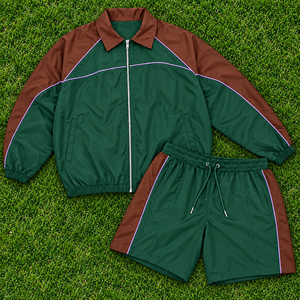 Conjunto Deportivo Personalizable Unisex Ligero de Nailon, Chaqueta con Cremallera y Bloques de Color, Pantalones Cortos con Cordón, Estilo Casual Urbano - Product Image 3