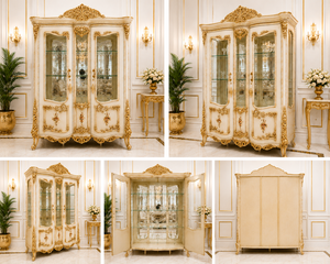 Vitrina de Madera de Teca Sólida de Estilo Moderno Francés con Hoja de Oro, Duradera, Tamaño Personalizado, Muebles para el Hogar, Interiores de Mansiones - Product Image 2