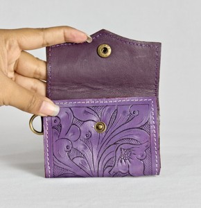Monedero de Cuero Genuino Morado, Hecho a Mano, con Diseño de Ases, Cierre de Broche, Mini Cartera para Monedas, Unisex, Nuevo Estilo Creativo - Product Image 3