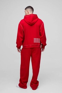 Conjunto Deportivo Unisex Rojo con Capucha, Cierre Frontal Completo, Estampado de Letras, Algodón Transpirable, Corte Holgado, Estilo Urbano, Invierno - Product Image 2