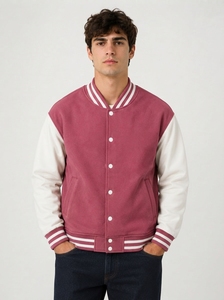 <b>Men's</b> Casual <b>Baseball</b> Bomber Varsity <b>Jacket</b> Two Tone Contrast Sleeve Outerwear Ribbed Knit Trim Snap Closure Waterproof - Product Image 3