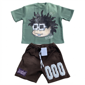 Conjunto de Camiseta Gráfica Oversize Personalizada Color Oliva y Pantalones Cortos de Forro Polar para Hombre, Ropa Urbana de Algodón Pesado para Verano, Fabricante - Product Image 3
