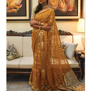 Indian New Trendy <b>Designer</b> Soft Banarasi Saree Embroidery Heavy Pallu Same Weaving Border Blouse Winter Floor-Length - Product Image 3