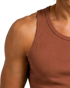 Manufacturer Custom Men <b>Rust</b> Brown Ribbed Tank <b>Top</b> Slim Fit Sleeveless Cotton Gym Vest Casual Summer Athletic Bodybuilding <b>Top</b> - Product Image 3
