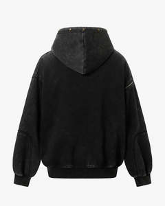 Sweat-shirts à capuche surdimensionnés de haute qualité, en tissu tricoté en coton, avec logo personnalisé, style streetwear vintage, fermeture éclair, rivets, patchwork - Product Image 2