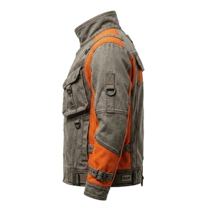 Veste cargo cyberpunk en toile délavée ambre ardoise orange, col cheminée industriel, avec anneaux en D et sangles, pour homme, personnalisable ODM OEM - Product Image 4