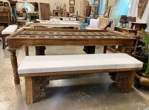Luxury Royal Solid Teak Wood Eco-Friendly Durable Carved <b>Dining</b> <b>Table</b> 2 Bench Sets For Living Room Mall hotels - Product Image 2