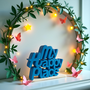 Adorno Decorativo de Madera 'Mi Lugar Feliz', Ideal para Mesa de Estudio, Escritorio u Oficina, Decoración Original para Habitación - Product Image 1
