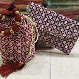 Handmade <b>Green</b> Cotton Potli <b>Bag</b> & Purse With Pearl Embroidery Flower Pattern Tassel For Wedding Decoration For Women And Girls - Product Image 4