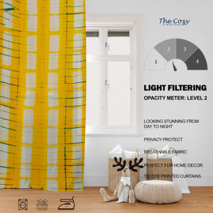 Rideau en coton écologique fait main style bohème imprimé tie-dye, panneau décoratif moderne pour chambre et salon - Product Image 6