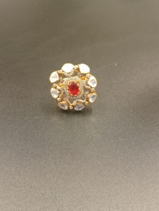 Amaira Jewels Floral Shape <b>Gold</b> Plated Silver Red Doublet Stone Classic <b>Cocktail</b> <b>Ring</b> for Women's Wedding Gift - Product Image 1
