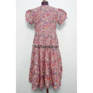 Robe longue décontractée bohème d'été 100% coton non tissé à imprimé floral, manches longues, taille naturelle, écologique - Product Image 6