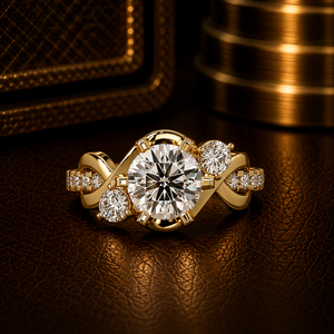 Anillo de Compromiso de Oro Puro de 14K con Diamante Cultivado en Laboratorio de Corte Redondo, Certificado IGI, Anillo de Boda con Banda Trenzada Vintage para Mujer - Product Image 1