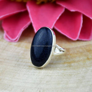 Blue Sunstone 925 Sterling Silver Bohemian Ring Bague de promesse d'inquiétude faite à la main Sunstone Sunstone Ring - Product Image 5