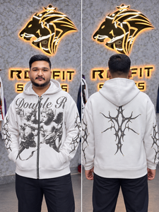 Double Men's <b>White</b> <b>Zip</b>-<b>Up</b> Hoodie Angel Print Oversized Streetwear Cotton Knitted Autumn Style - Product Image 2
